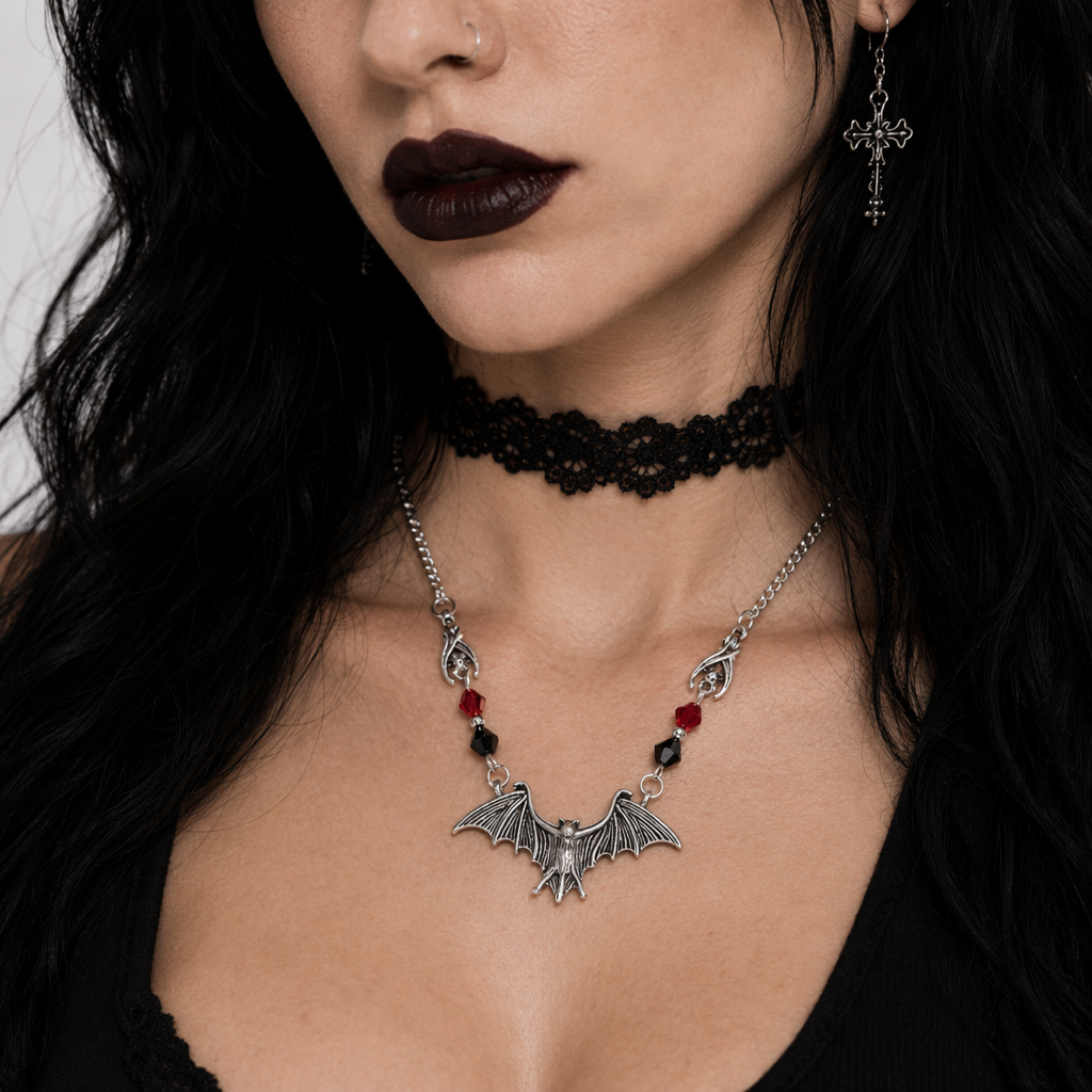 Gothic Bat Necklace Silver Plated