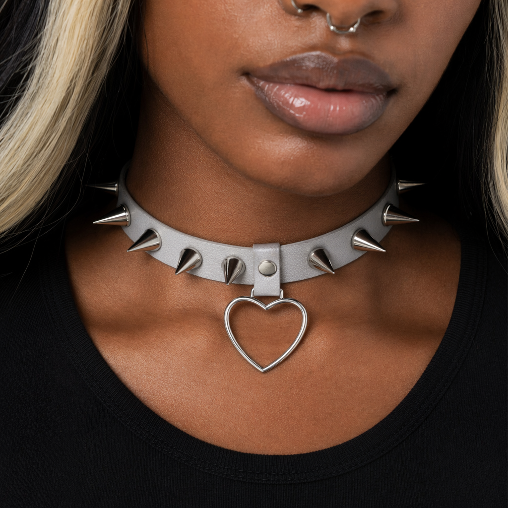 Furious Heart Choker in Black silver color