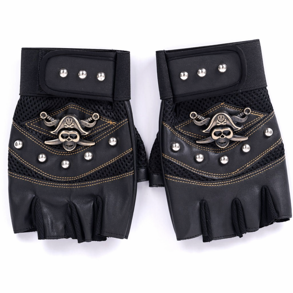 Black/Blue Studded Leather Gloves Black