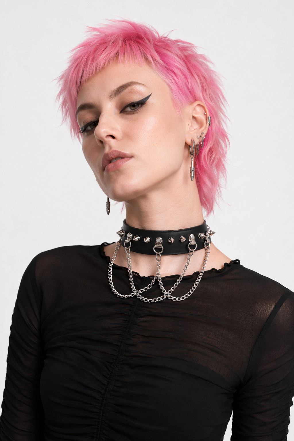 Leather stud choker with chains. Default Title