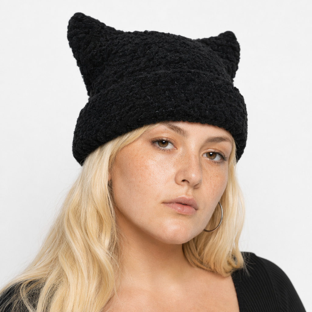 Devilish Striped Harajuku Cat Beanie Black