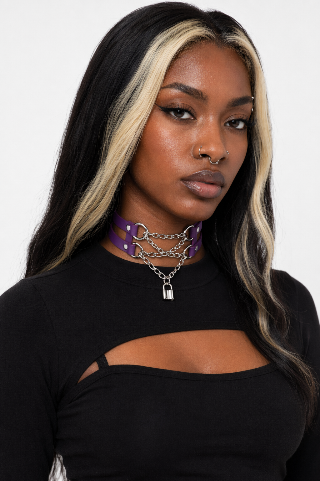 Leather Chain Choker purple