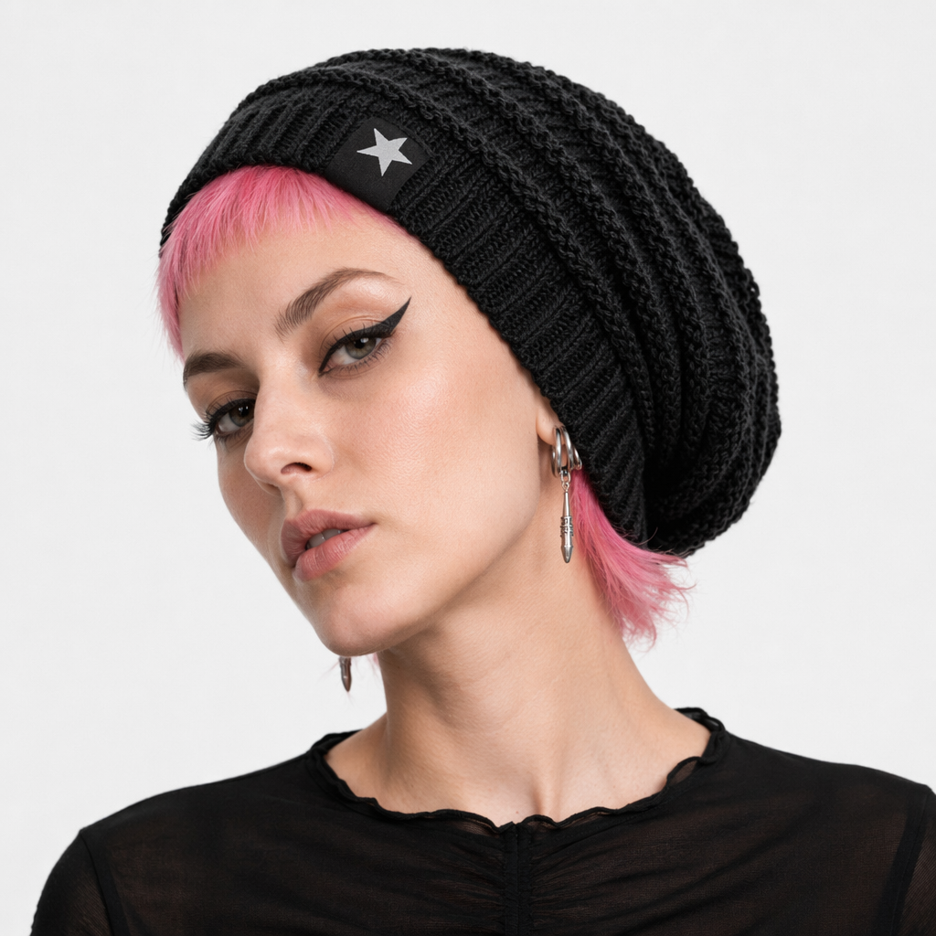 "Gender-Neutral Slouchy Grunge Beanie" Black