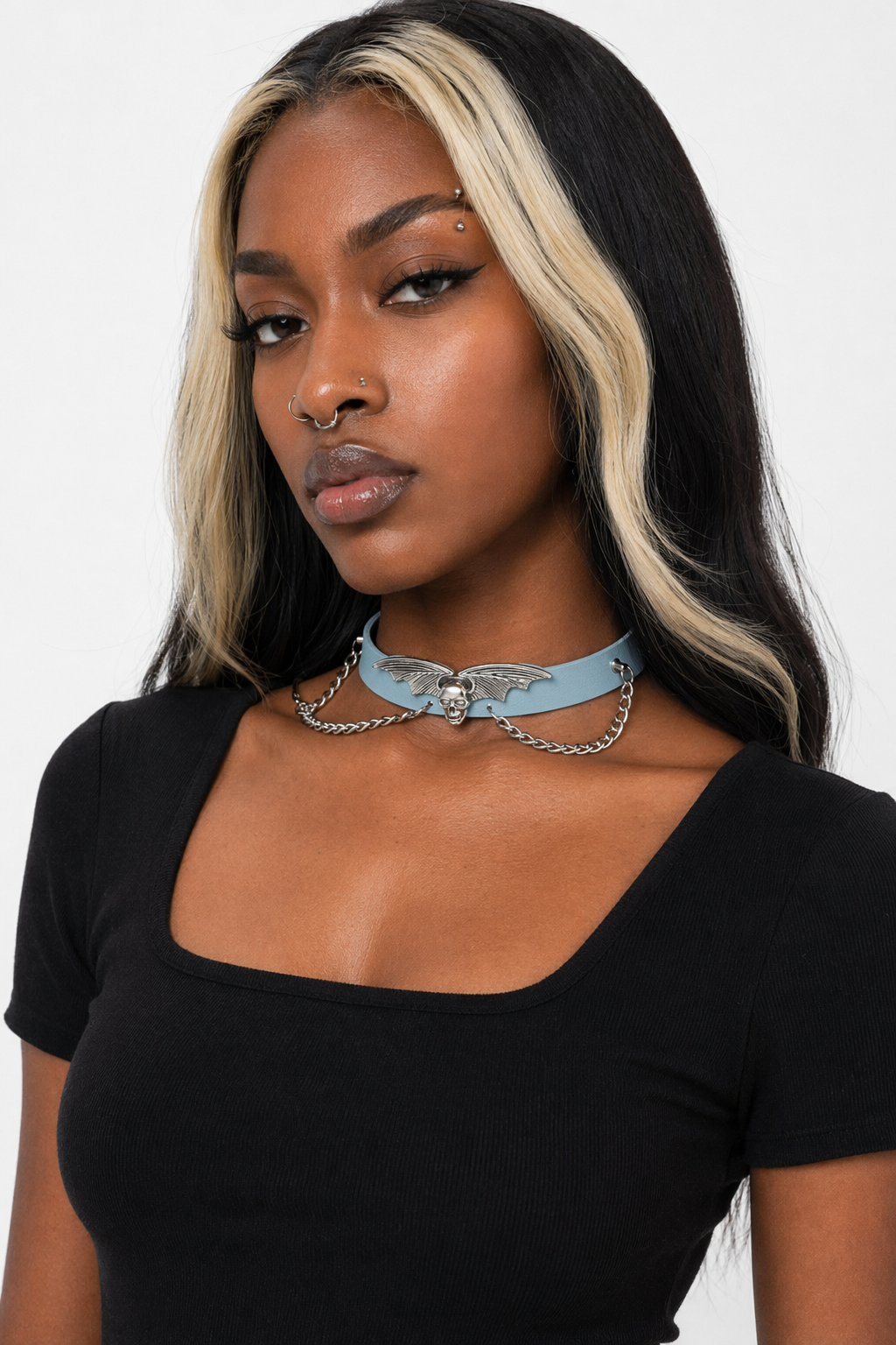 "Skull Bat Choker: Multi-Colored Option" Light Blue