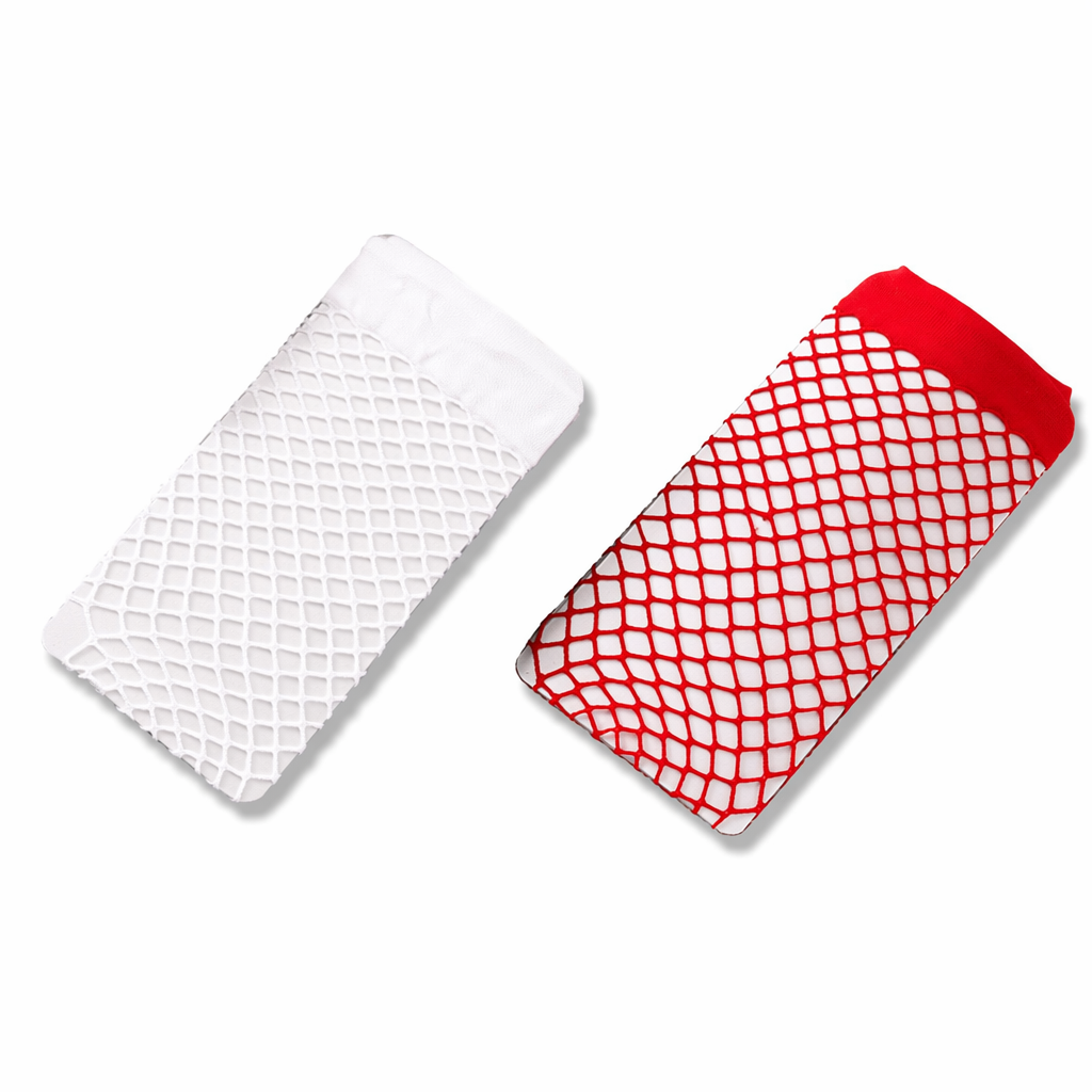 Sheer Fishnet Stockings 2 pairs White Red