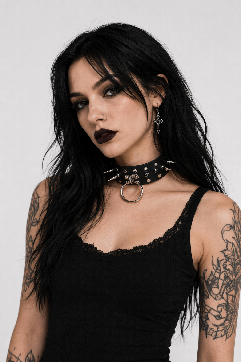 Faux Leather Spike Choker - Black Black