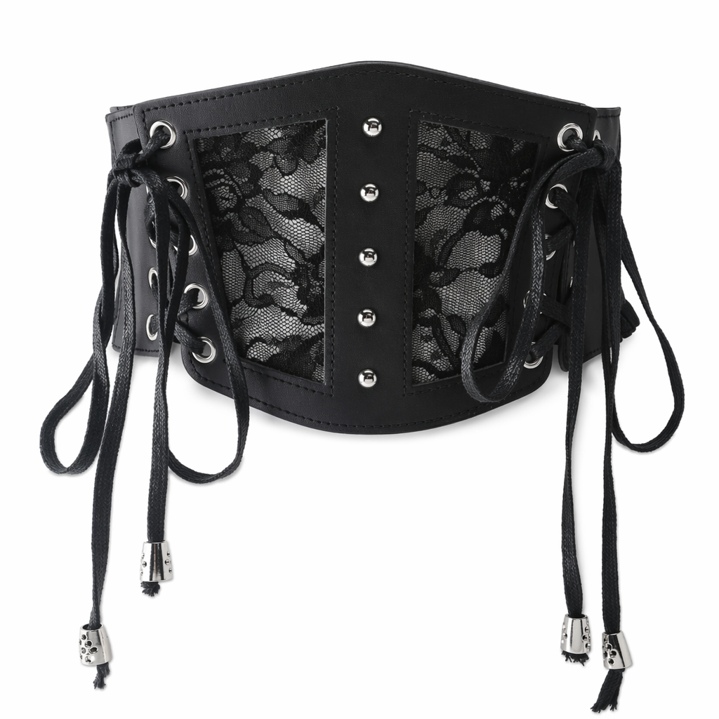 Lace-Up PU Corset Belt, Black Default Title