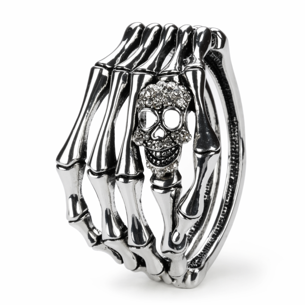 Skull Bone Bracelet silver clear crystal