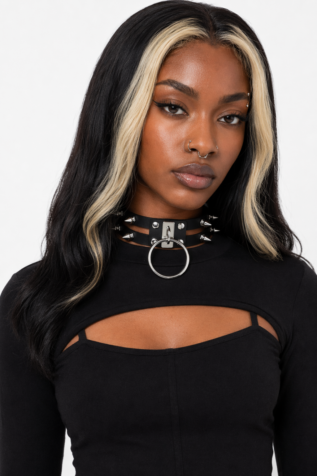 Double Line Rivet Necklace Black