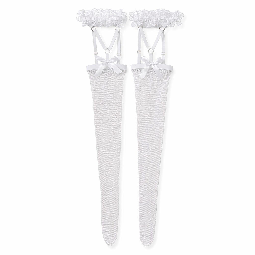 "Black/White Lolita Anime Stockings - Aletta" White