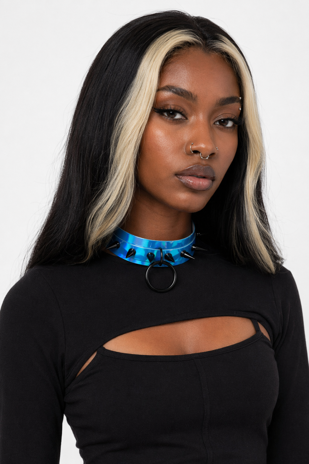 Holo Black Spike Choker (4 shades)' Blue