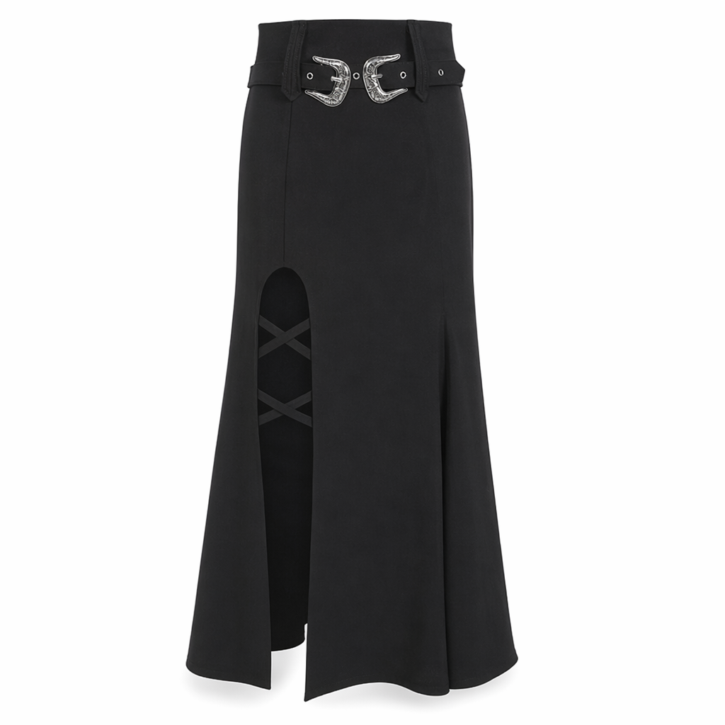 Black Belted Lace-Up Skirt Black