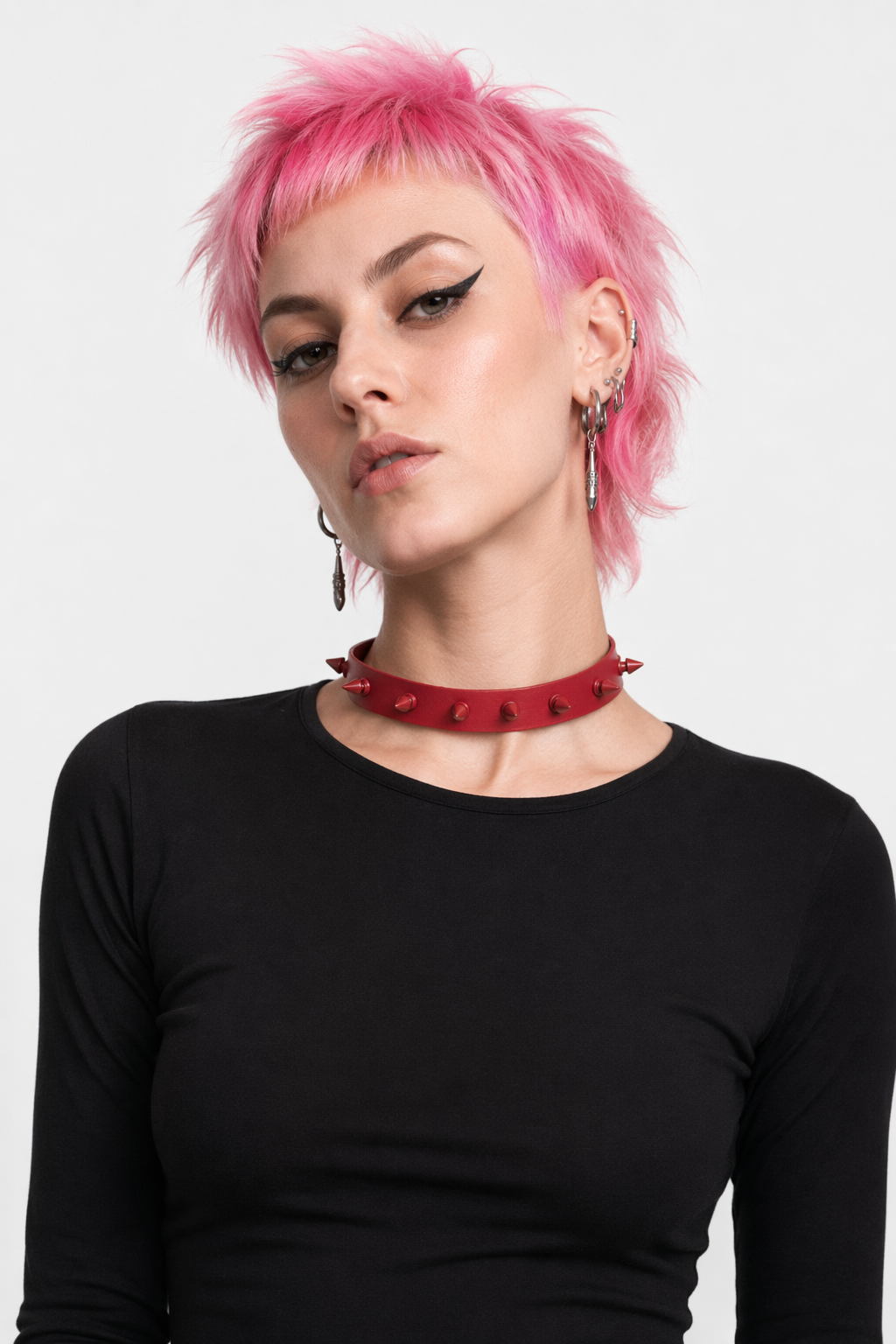 Hellboy's Spiky Black Leather Choker red