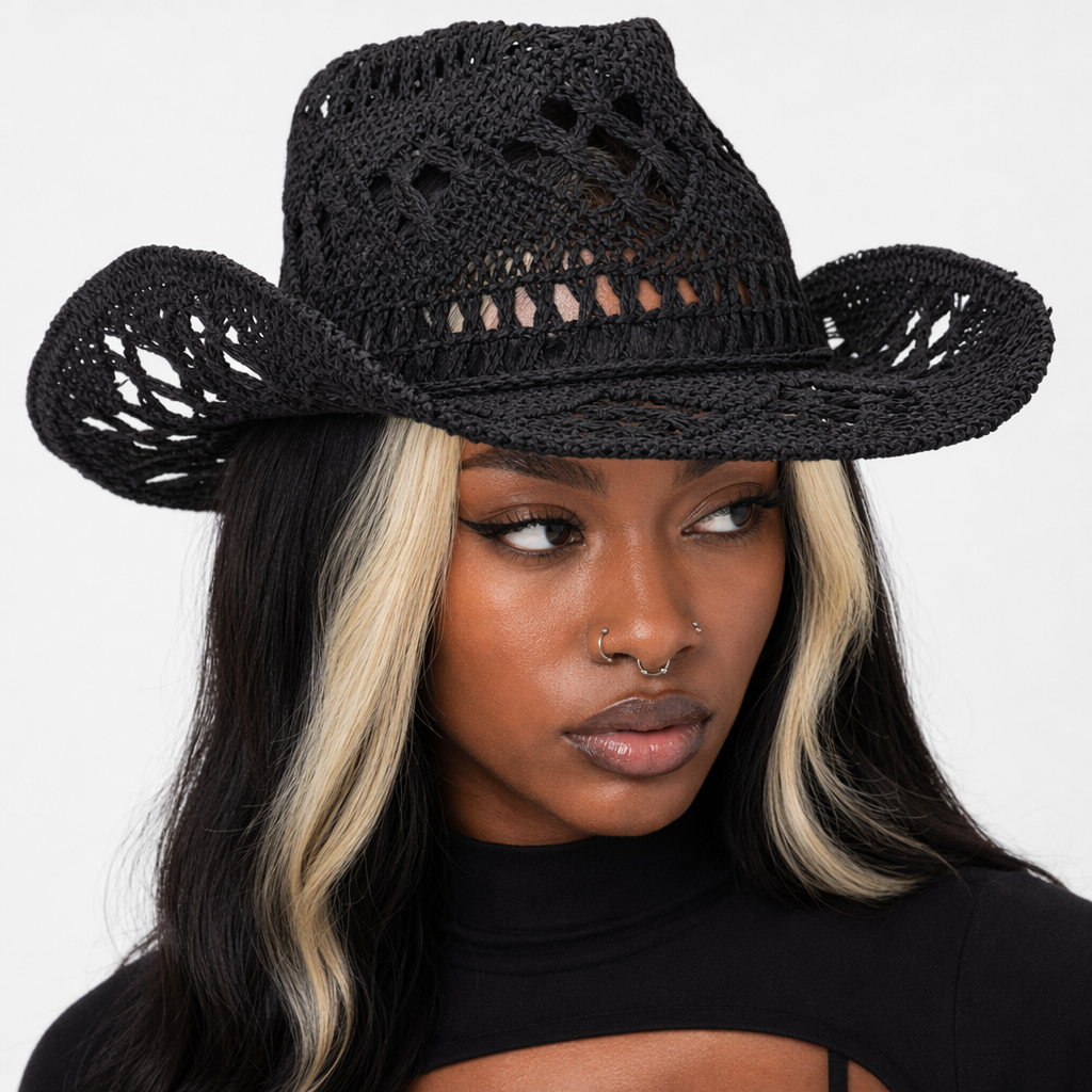 Gothic Cowboy Hat in Black Mesh Black