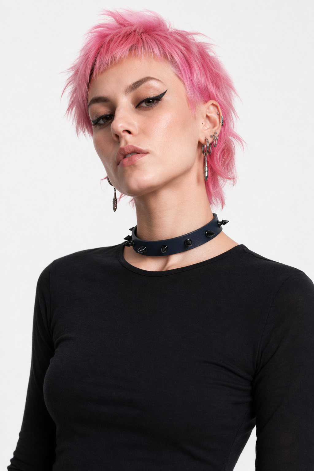 Hellboy's Spiky Black Leather Choker navy