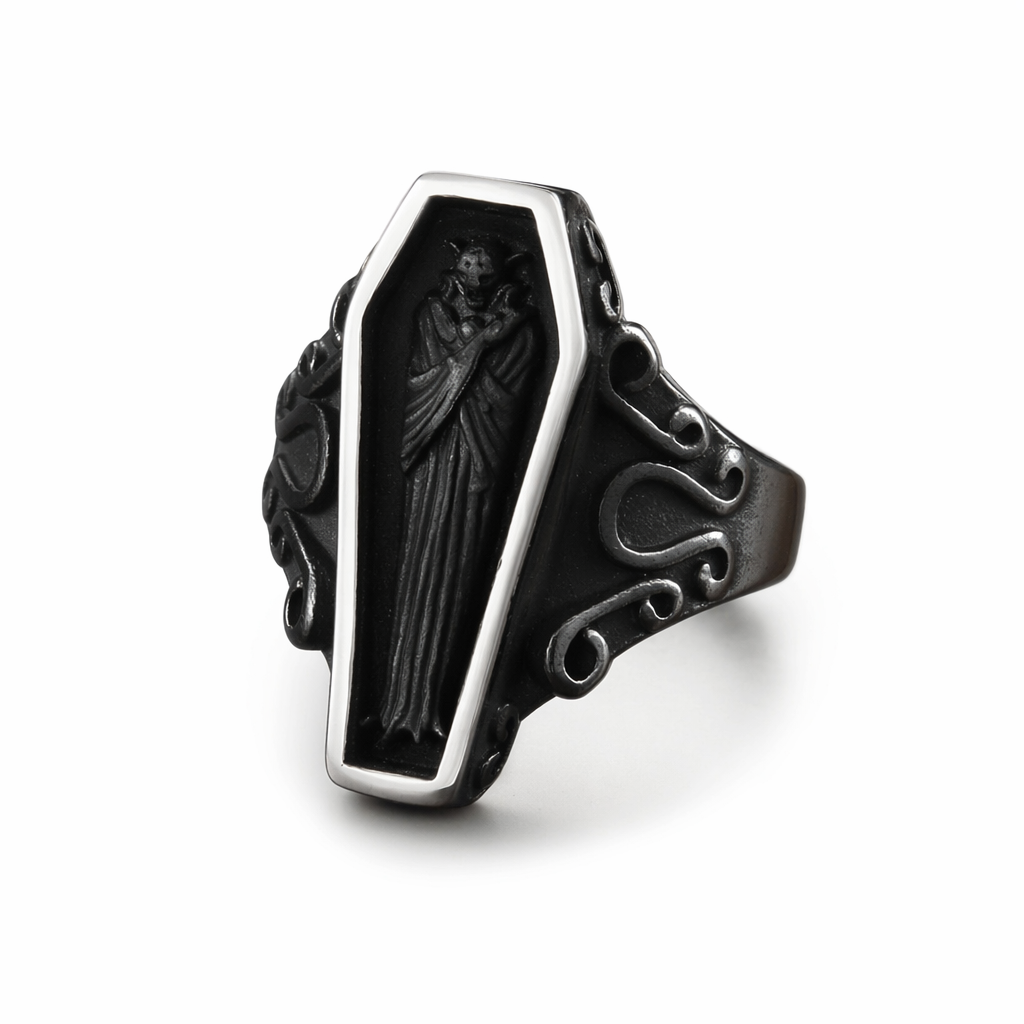 Black Steel Coffin Ring 9