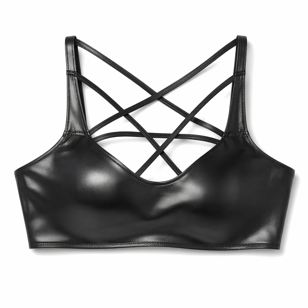 Seductively Sleek Leather Crop Bra L