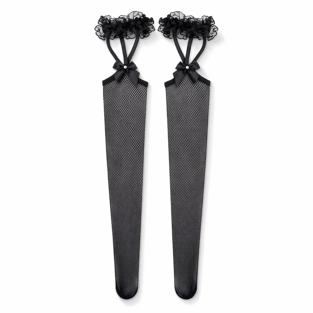 "Black/White Lolita Anime Stockings - Aletta" Black