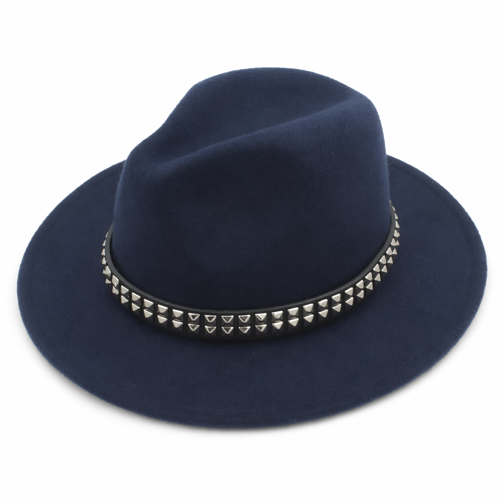 "Black Stud Fedora Hat" Dark Blue