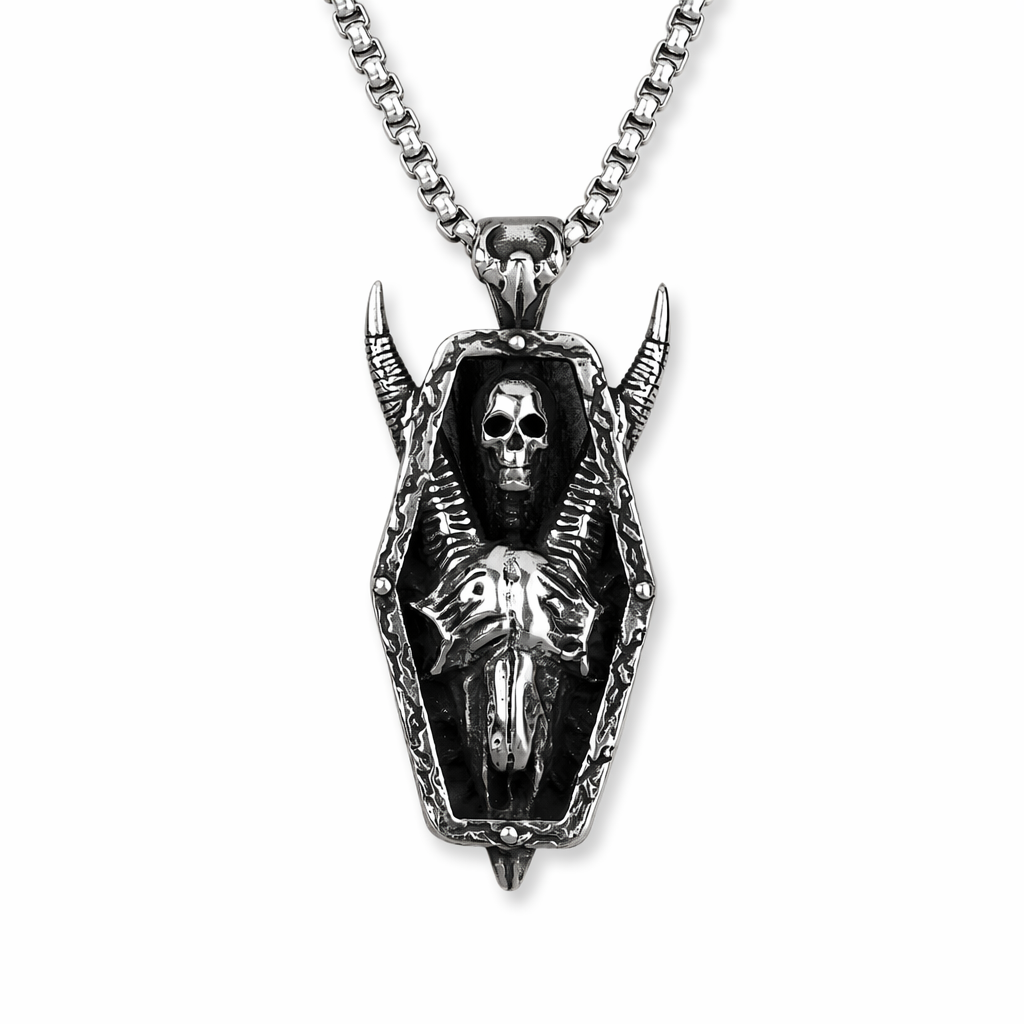 Skull Horn Necklace - Stainless Steel N536-Trophy