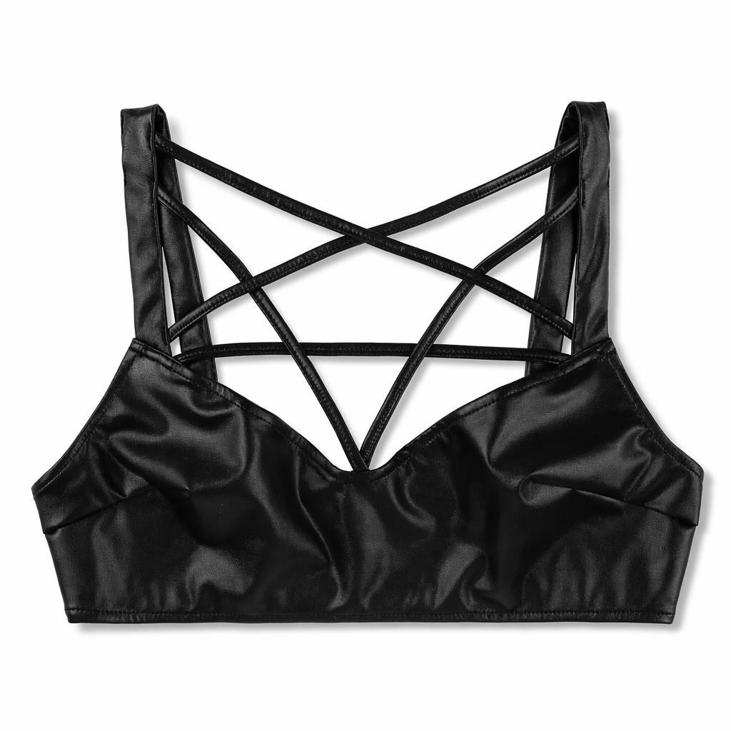 Seductively Sleek Leather Crop Bra XXL