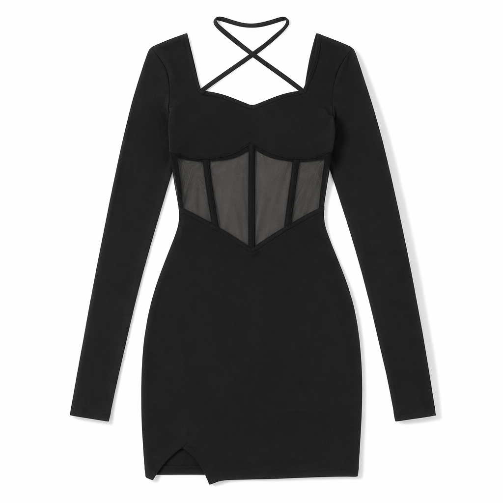 Black Mesh Patchwork Dress Black Dress