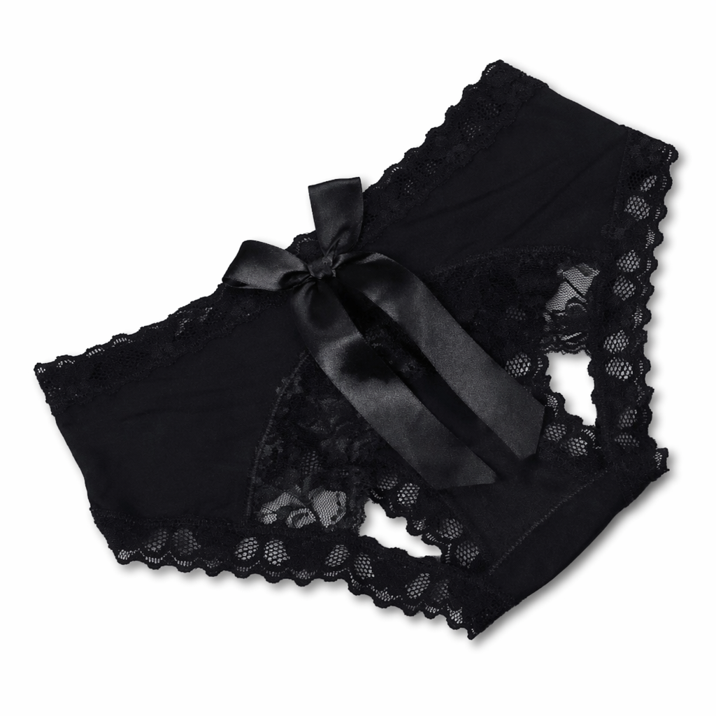 Crotchless Bow Underwear - Easy Access Black