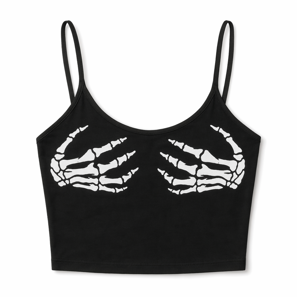 Skeleton Hand Crop Top Black