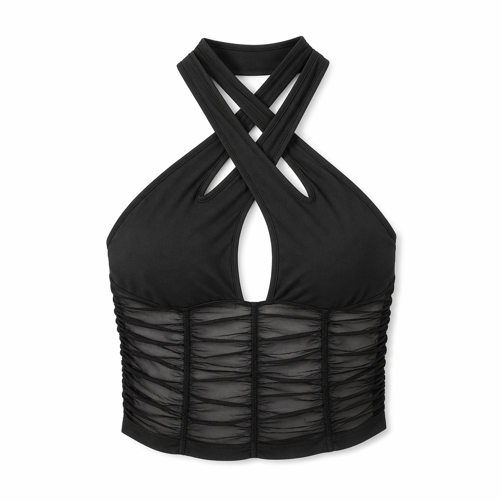 Black Mesh Halter Top' Black Top