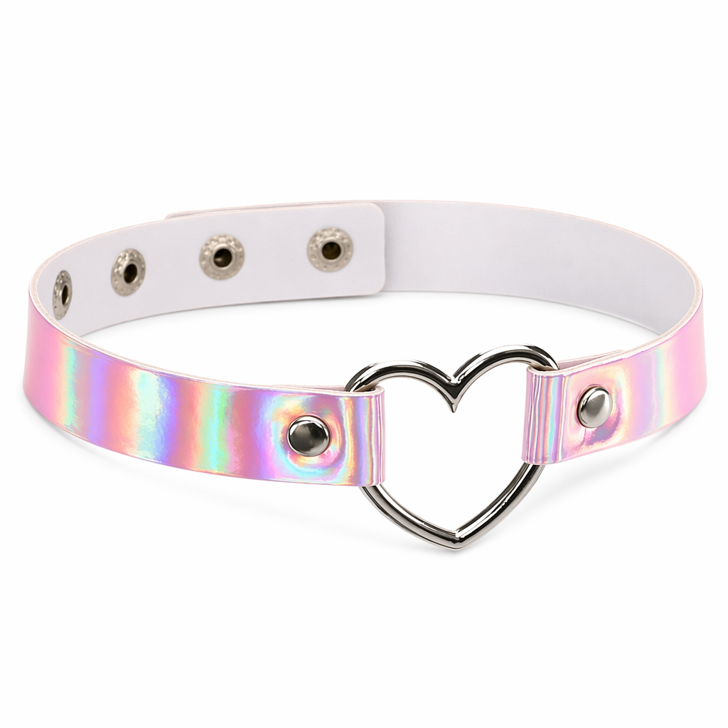Holographic Heart Choker' pink