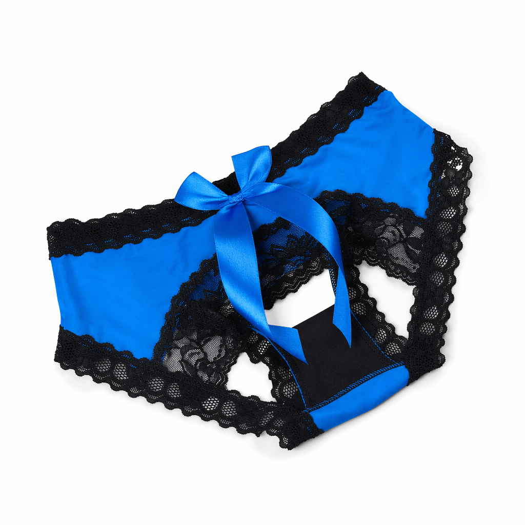 Crotchless Bow Underwear - Easy Access Blue