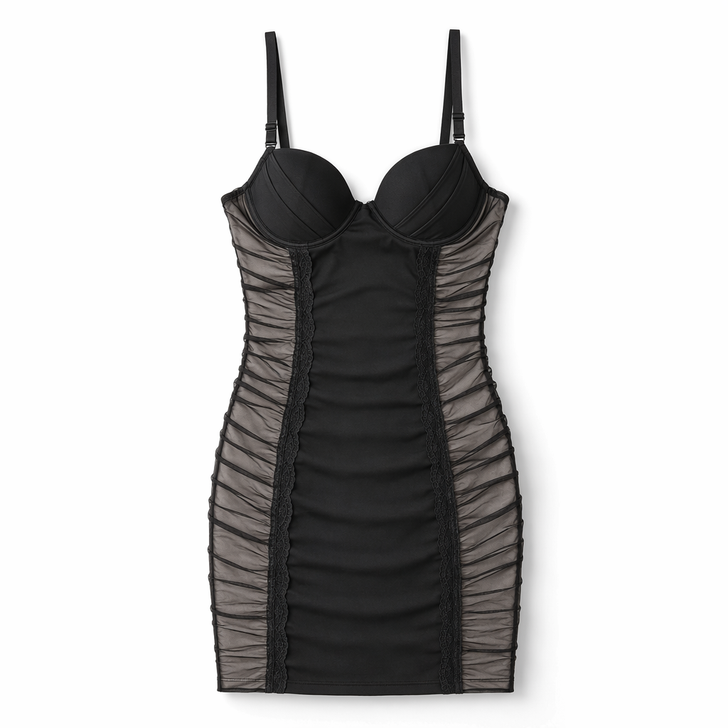 Black Mesh Panel Bodycon Dress Default Title