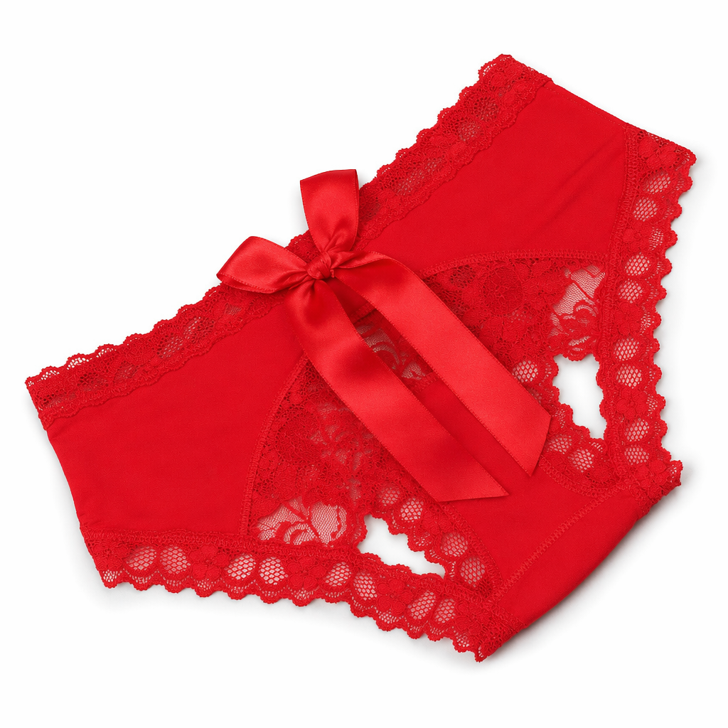 Crotchless Bow Underwear - Easy Access Red