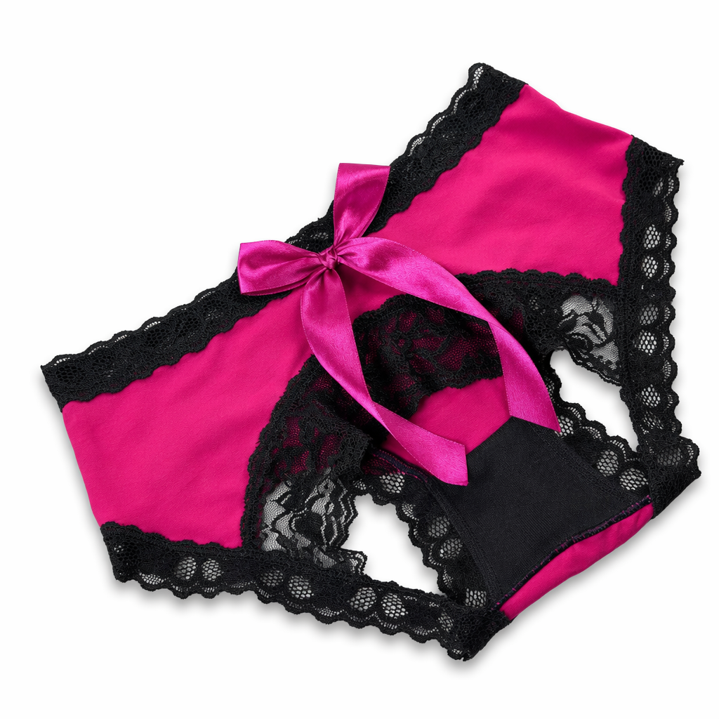 Crotchless Bow Underwear - Easy Access Rose red