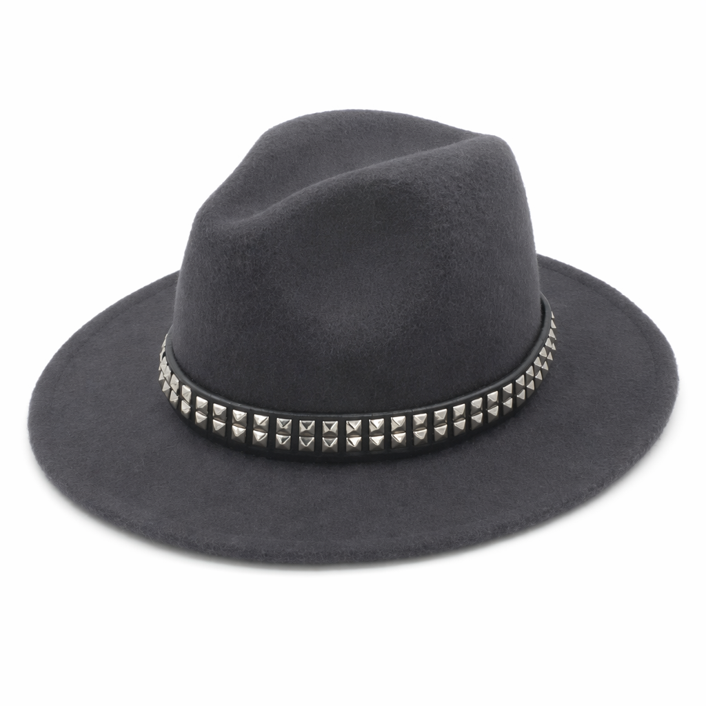 "Black Stud Fedora Hat" Dark Gray