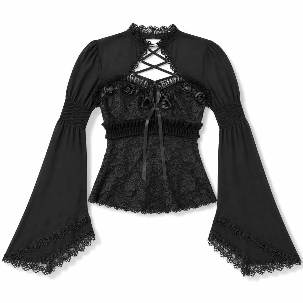 Lace Punk Long Sleeve Top Black