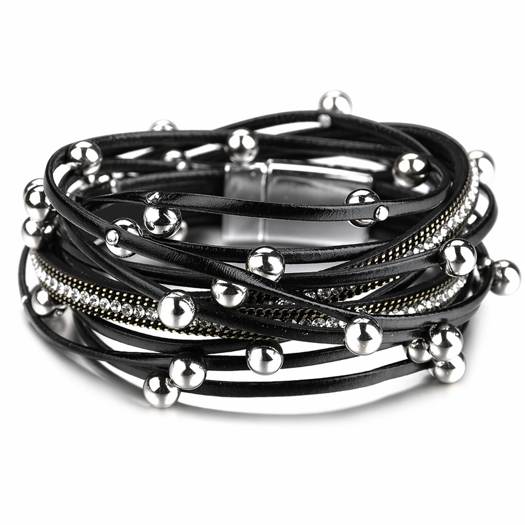Silver Black Beaded Rope Bracelet Silver