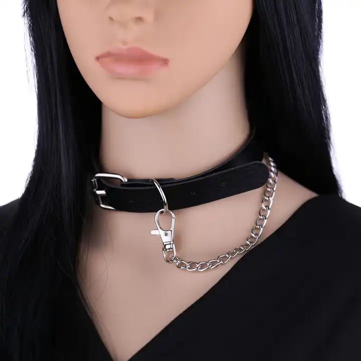 Gothic Punk Leather Choker - The Cursed Closet