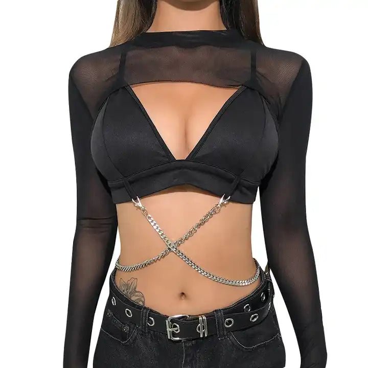 Grunge Fishnet Long Sleeve Top - The Cursed Closet