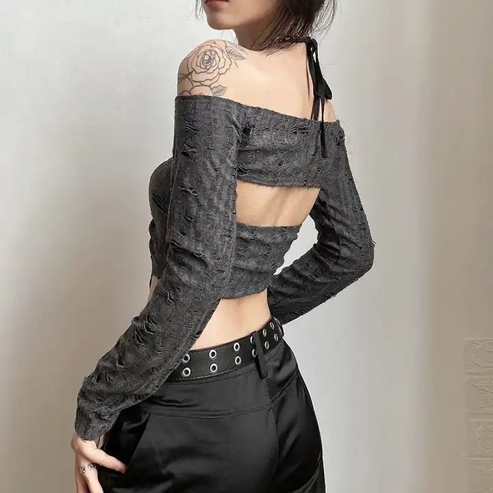 Grunge Backless Crop Top - The Cursed Closet