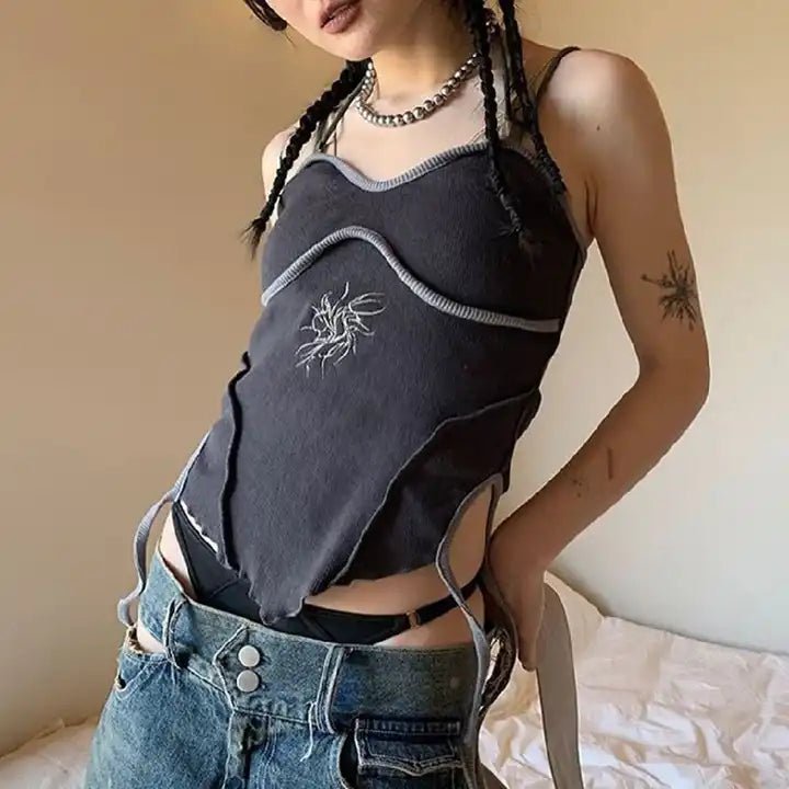 "Ashen Grunge Cropped Blouse" - The Cursed Closet
