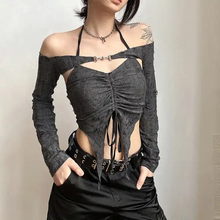 Grunge Backless Crop Top - The Cursed Closet