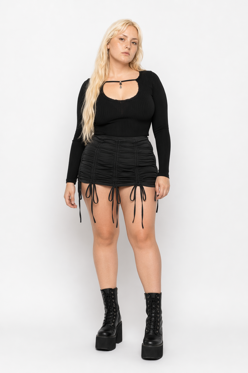 Grunge Tie High Waist Skirt Default