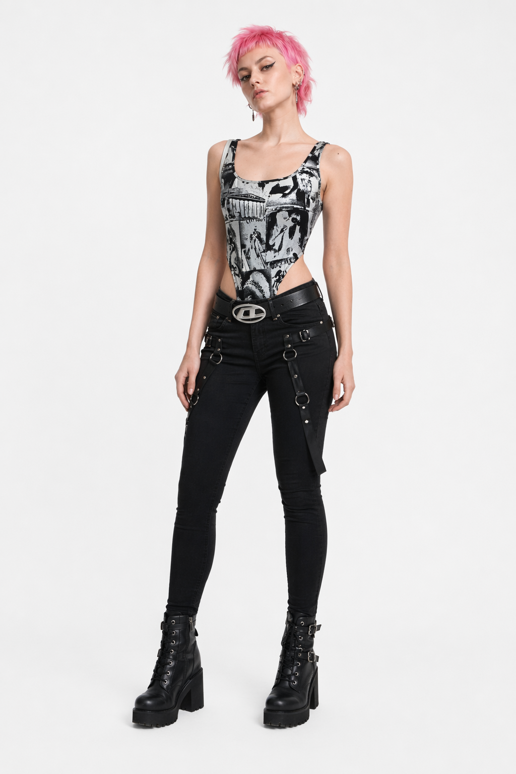 Black/White Tie Dye Bodysuit Black
