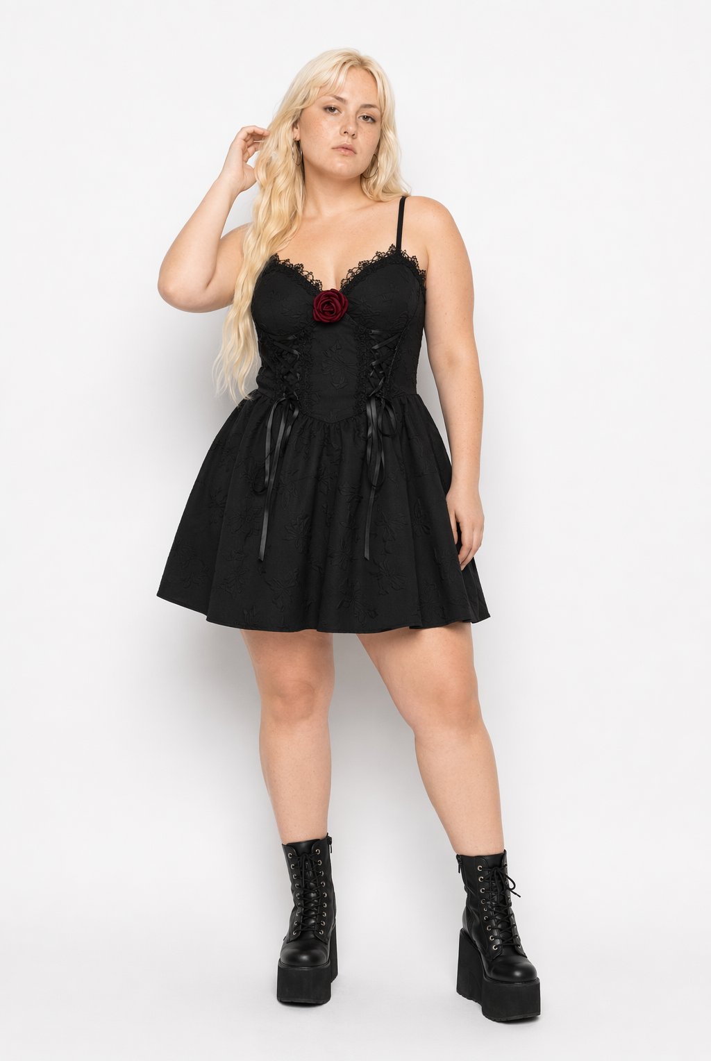 "Black Lace-Up Dress" black