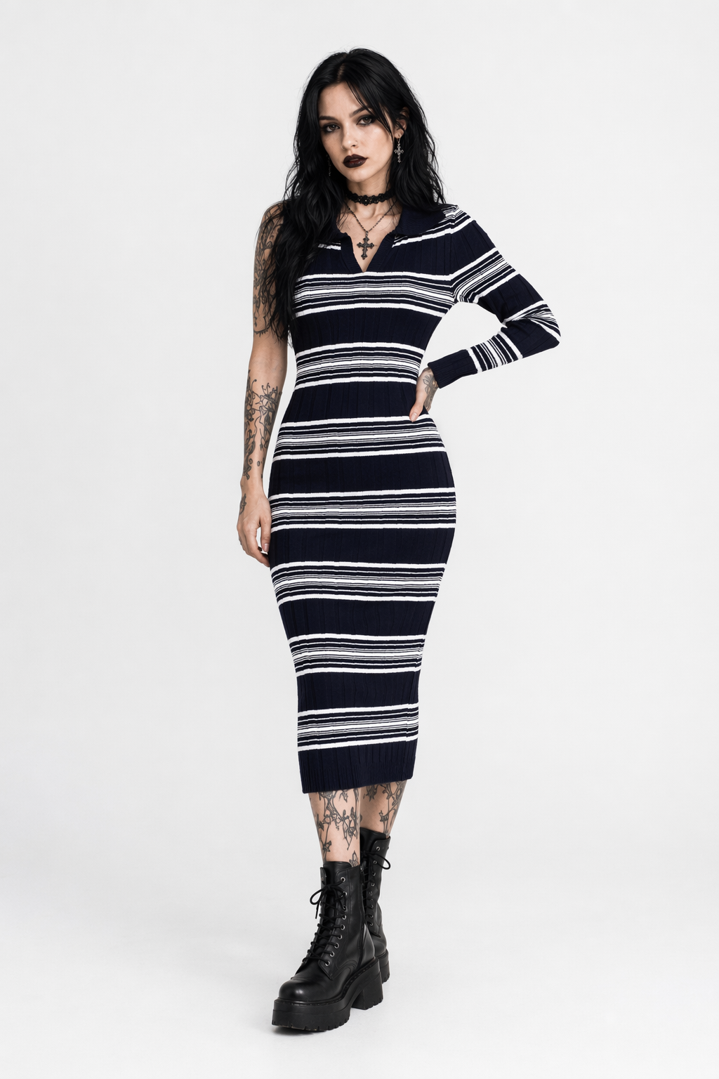 Pandora Stripe Knit Bodycon Dress Default Title