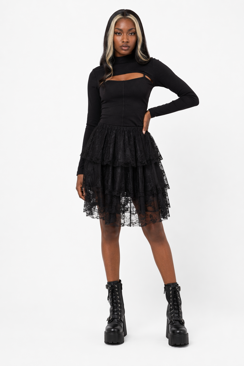 Colorful lace skirt Black
