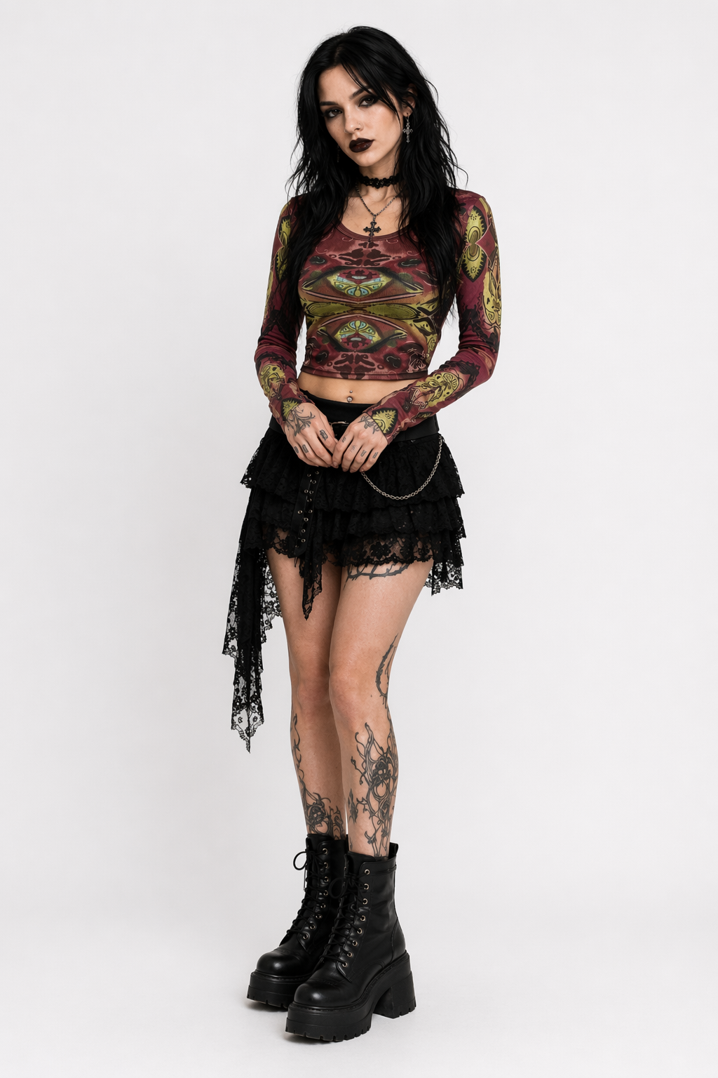 Grunge Harajuku Crop Top Dark Brown