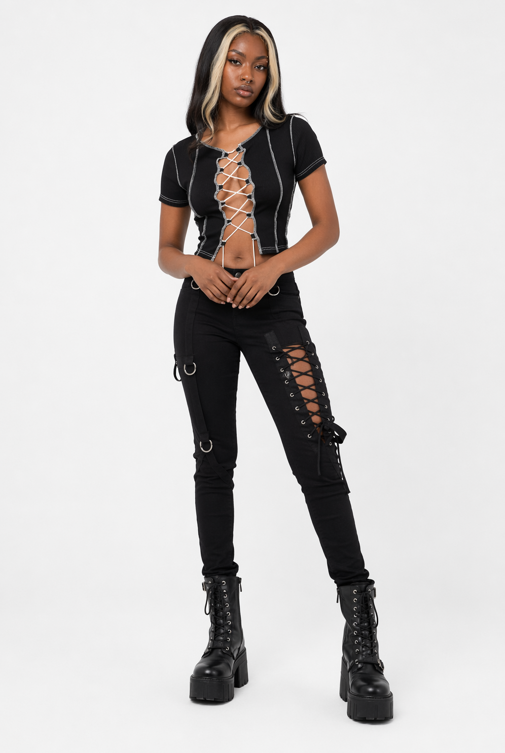 "Black Alt Lace Crop Top" Black