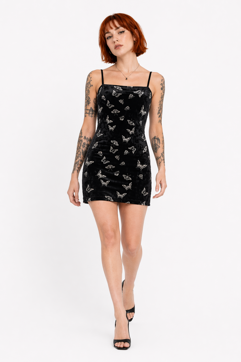 Black Butterfly Velvet Dress black